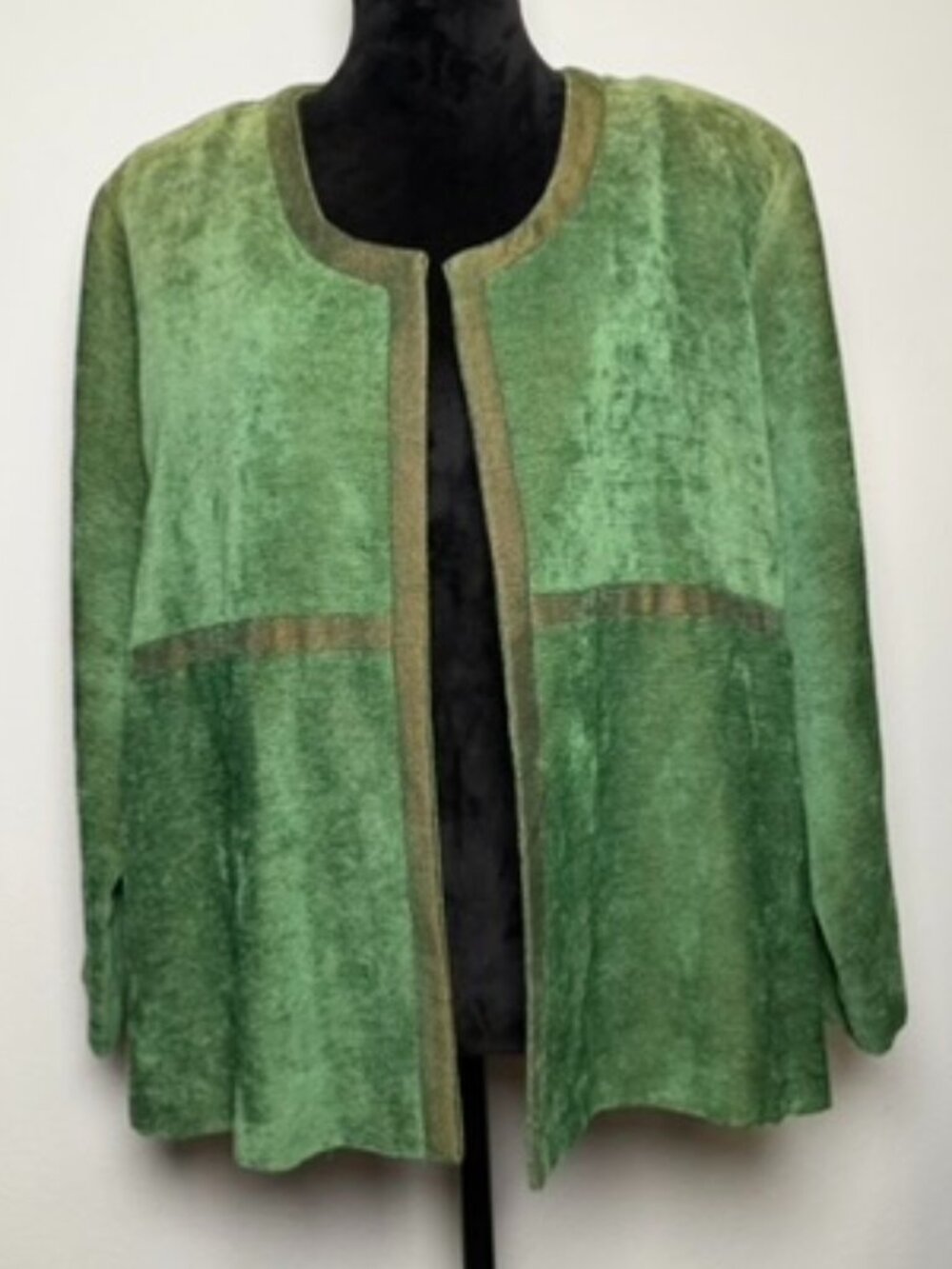 Connie's Moonlight LA XXL Sage Green Mixed Velvet Open Front Jacket USA